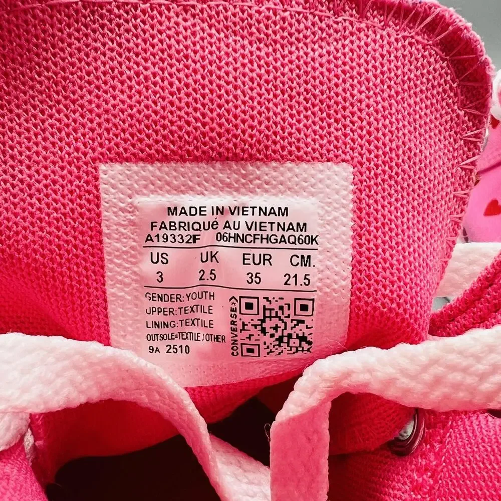 Converse Shoes Youth Girls 3 Pink Canvas Heart Print All Star High Top Sneakers